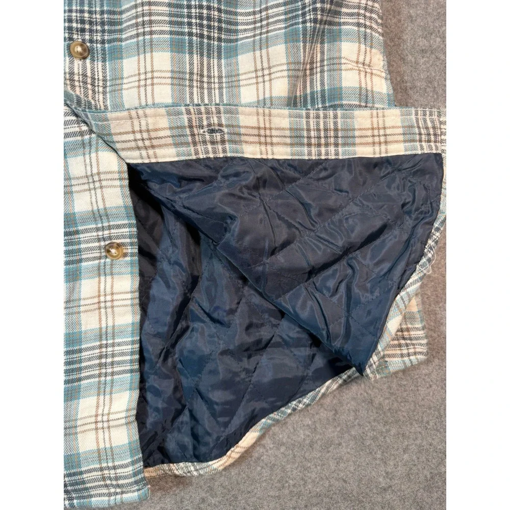 Wrangler Mens Quilted Flannel Shirt Jacket Teal White Plaid Cotton Size S
